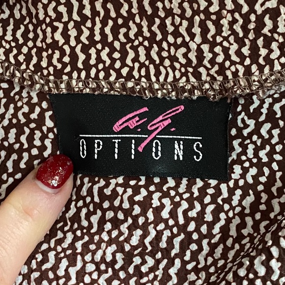 Vintage 80s Long Sleeve Brown with Jewel Tone Pattern Blouse + Shoulder Pads - Picture 13 of 15